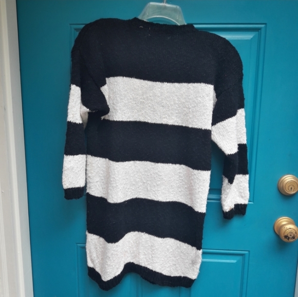 Vintage Chunky Knit Sweater Black and White Linen Cotton Sweater Sz ML - Picture 3 of 7